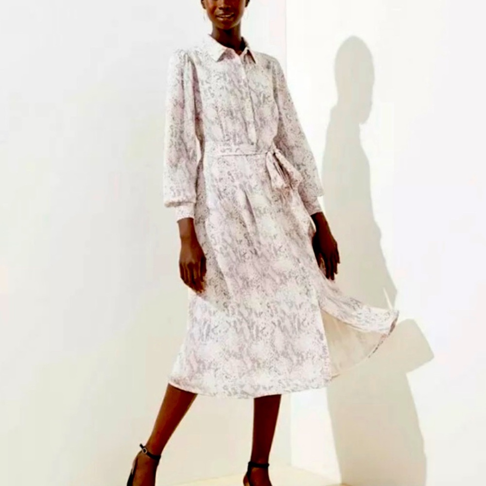 LOFT Plus Women's Snake Print Tie Waist Midi Shirtdress 16